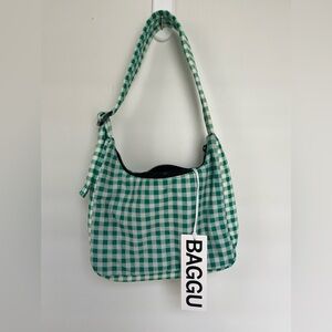 Baggu Green gingham mini nylon shoulder bag